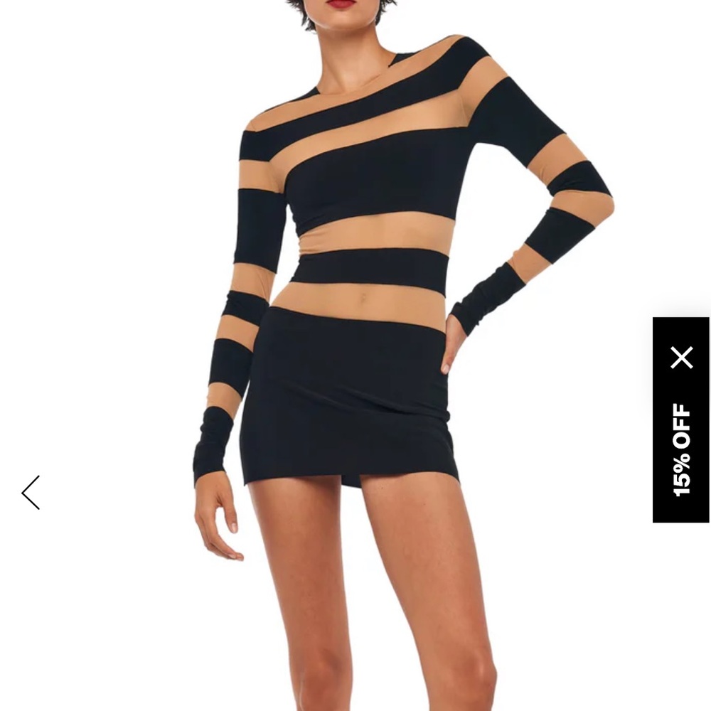 Norma Kamali Black and Tan mesh dress SPLICED PICKLEBALL DRESS